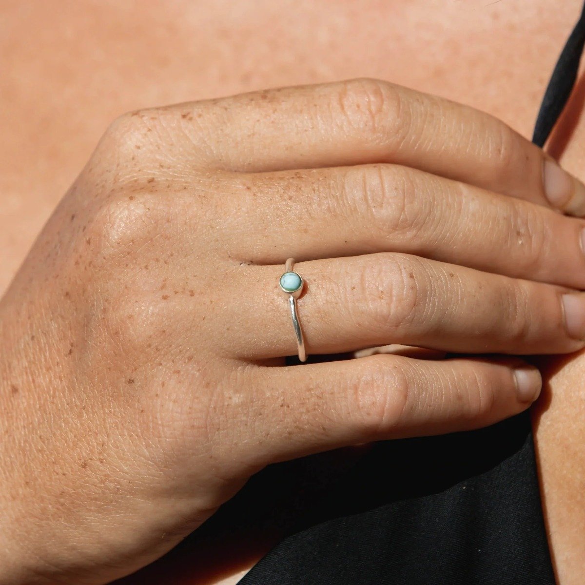 Pineapple Island Dainty Turquoise Stone Ring - Silver Plated
