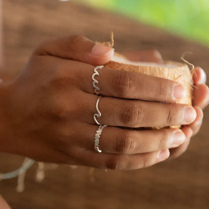 Pineapple Island Surfer Girl Wave Ring - Silver Plated