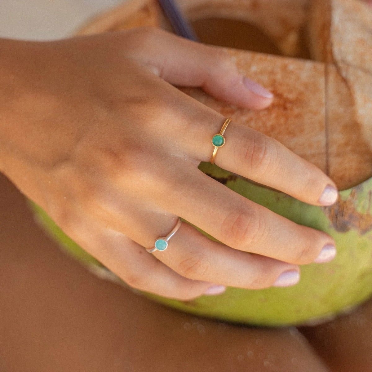 Pineapple Island Green Agate Adjustable Ring - Silver Plated