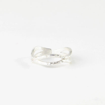 Pineapple Island Layered Deep Wave Adjustable Silver Plated Ring
