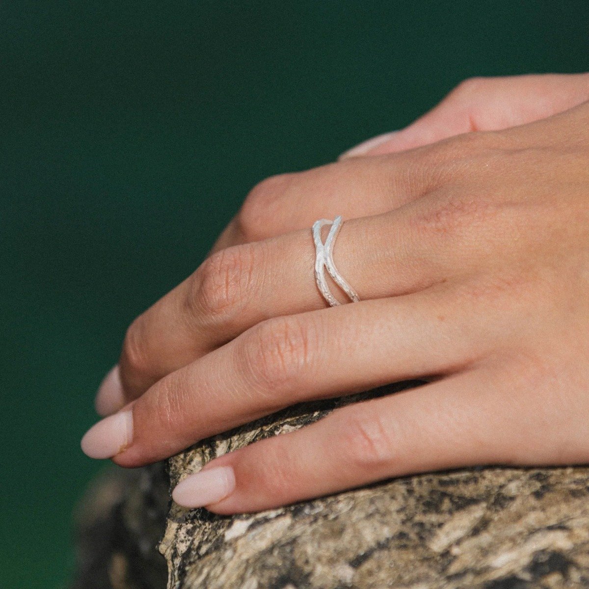 Pineapple Island Layered Deep Wave Adjustable Ring - Silver Plated