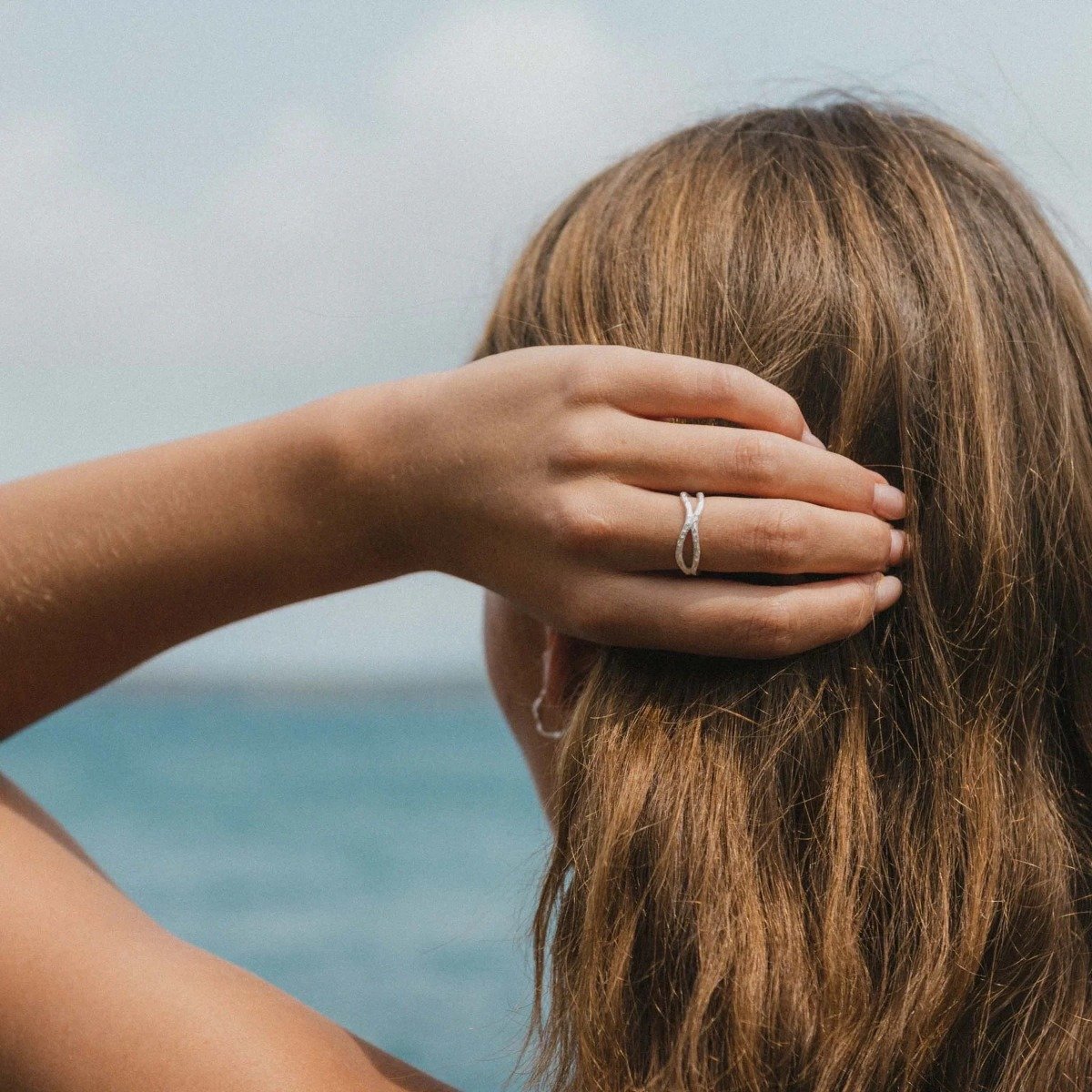 Pineapple Island Layered Deep Wave Adjustable Ring - Silver Plated