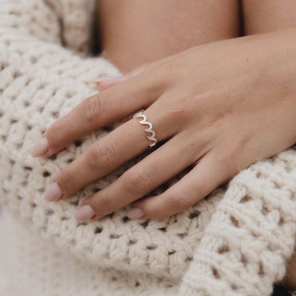 Pineapple Island Crashing Waves Adjustable Ring - Silver Plated