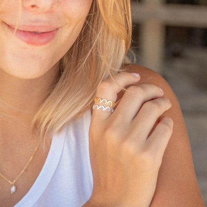 Pineapple Island Crashing Waves Adjustable Ring - Silver Plated