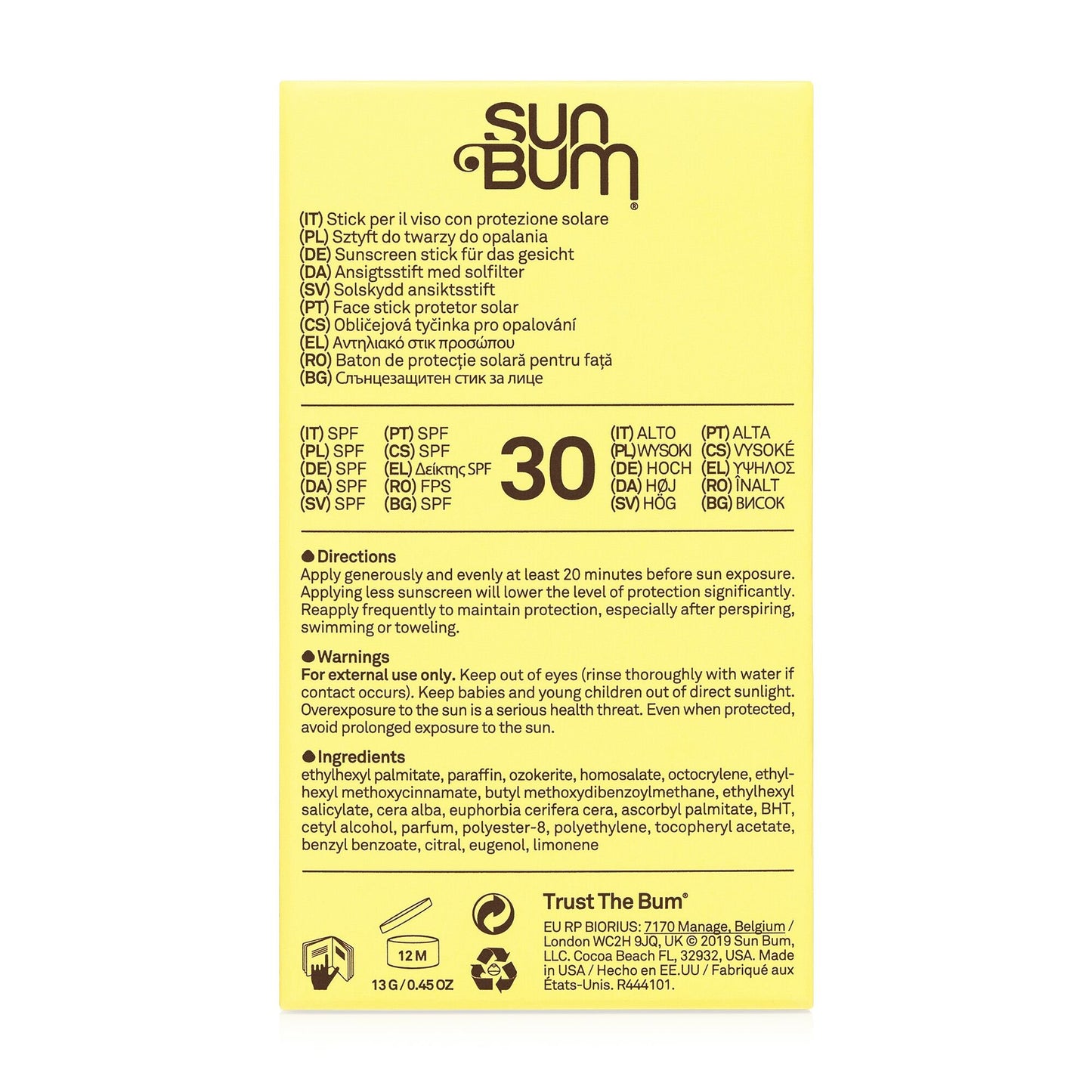 Sun Bum Original SPF 30 Sunscreen Face Stick info