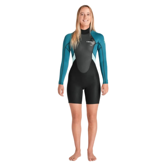 C-Skins Element 3/2mm Womens FL Back Zip Springsuit - Black / Emerald / Ice Blue