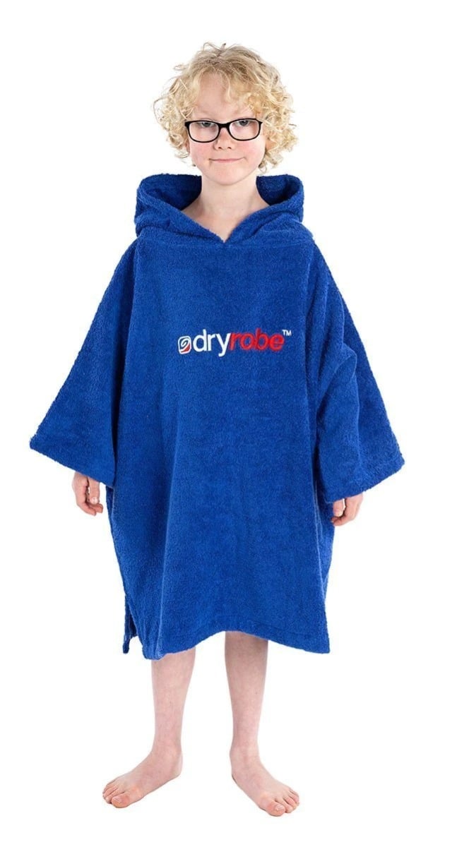 Dryrobe Kids Organic Cotton Short Sleeve Towel Changing Robe in Royal Blue - Age 5-9