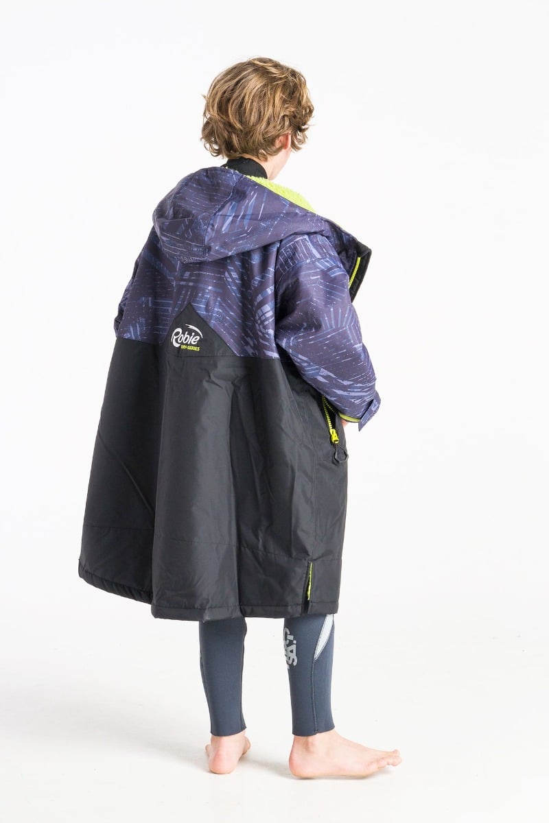 Robie Robe Dry-Series Junior Recycled Long Sleeve Changing Robe - Black/Lime - Back