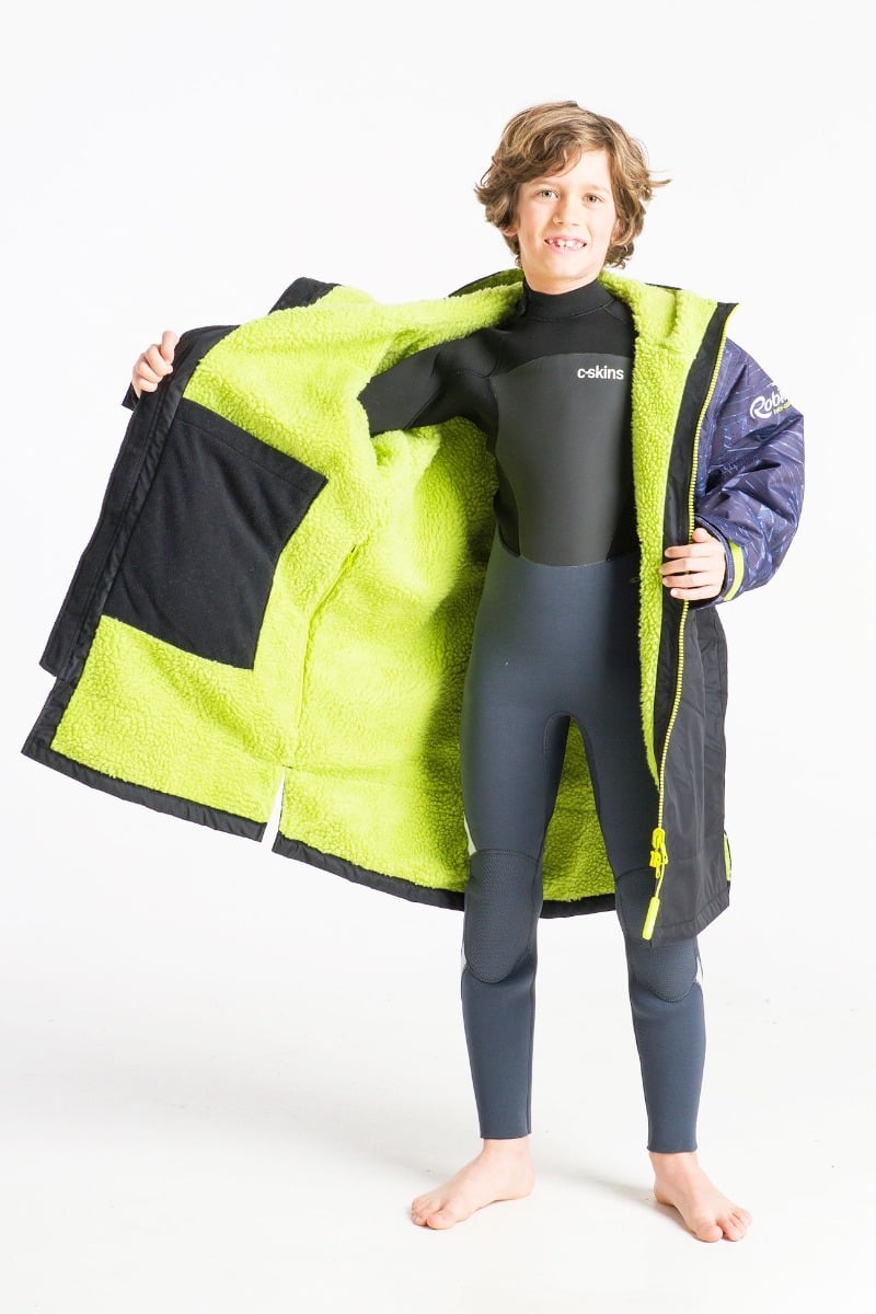 Robie Robe Dry-Series Junior Recycled Long Sleeve Changing Robe - Black/Lime - Front
