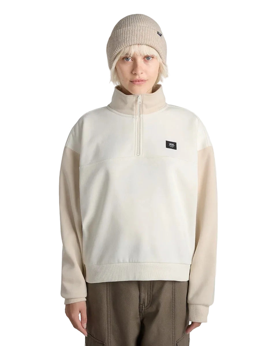 Vans Women's Colorblock Half Zip Mock Neck Sweatshirt - Marshmallow/Oat