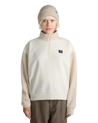 Vans Women's Colorblock Half Zip Mock Neck Sweatshirt - Marshmallow/Oat