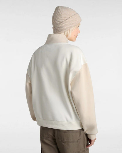 Vans Women's Colorblock Half Zip Mock Neck Sweatshirt - Marshmallow/Oat