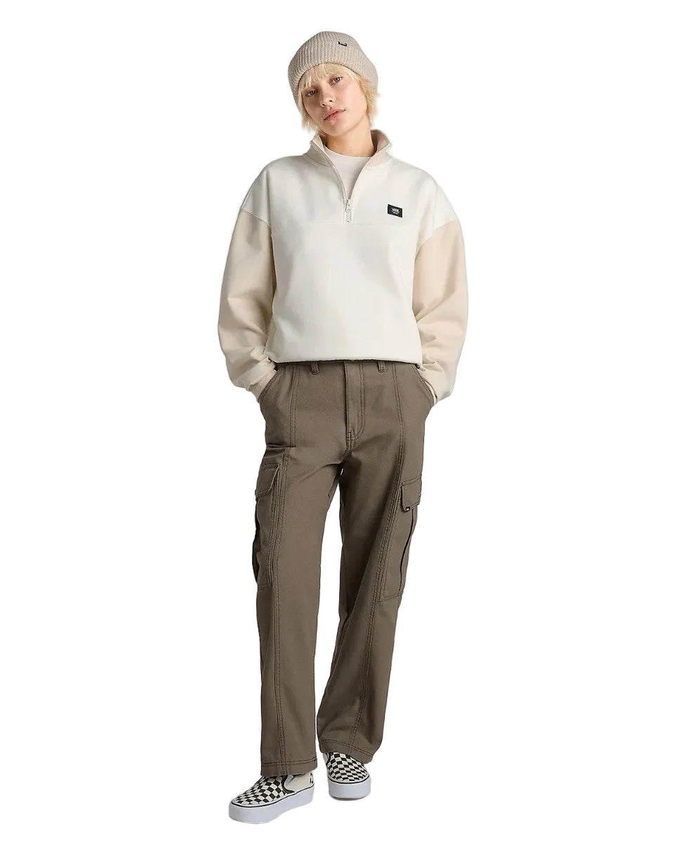 Vans Women's Colorblock Half Zip Mock Neck Sweatshirt - Marshmallow/Oat