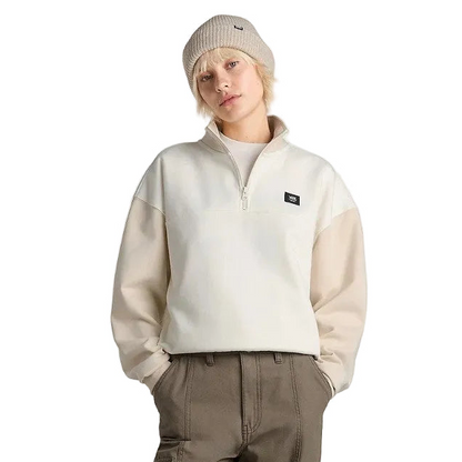 Vans Women's Colorblock Half Zip Mock Neck Sweatshirt - Marshmallow/Oat