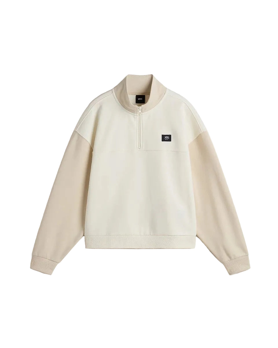 Vans Womens Colorblock Half Zip Mock Neck Sweatshirt in Marshmallow/Oat