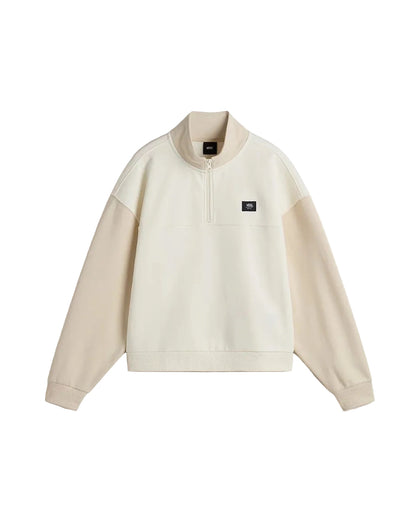 Vans Womens Colorblock Half Zip Mock Neck Sweatshirt in Marshmallow/Oat