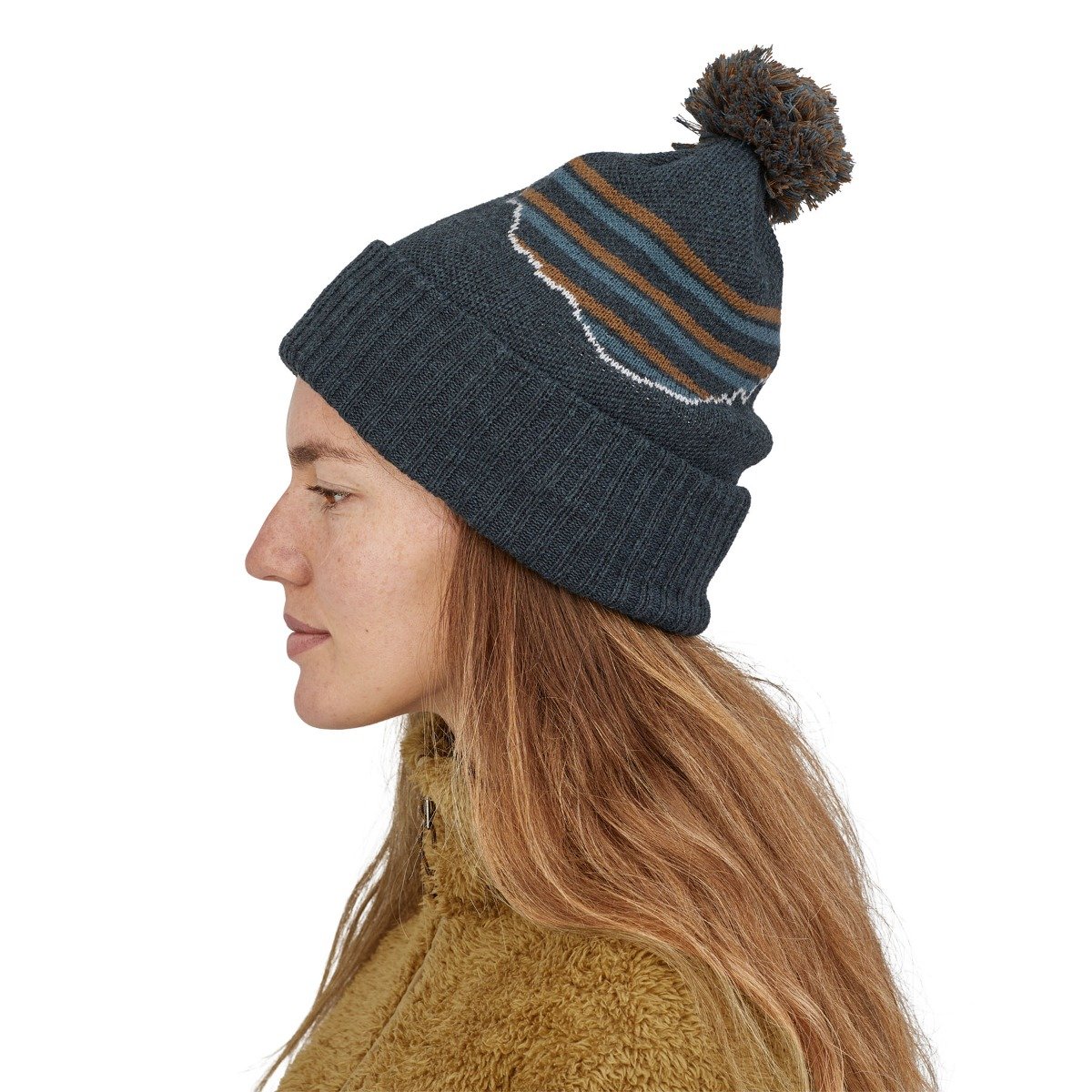 Patagonia Powder Town Unisex Beanie - Fitz Roy Stripe Knit: Smolder Blue