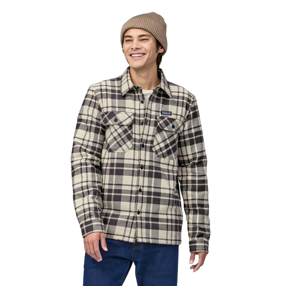 Patagonia Fjord Insulated Midweight Men's Flannel Shirt - Ice Caps/Smolder Blue