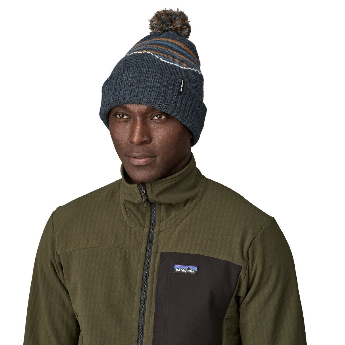Patagonia Powder Town Unisex Beanie - Fitz Roy Stripe Knit: Smolder Blue