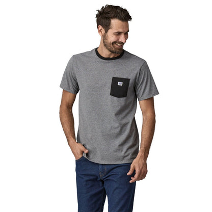 T-shirt unisexe à poche Patagonia Shop Sticker Responsibili-Tee - Gravel Heather