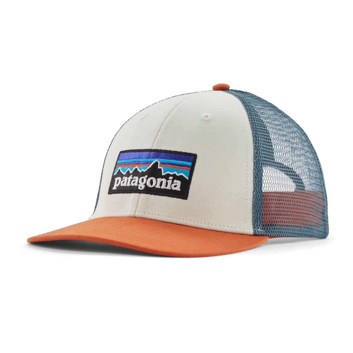 Patagonia P-6 Logo LoPro Trucker Hat in White w/Redtail Rust