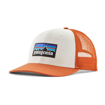 Patagonia P-6 Logo Trucker Hat in White w/Redtail Rust