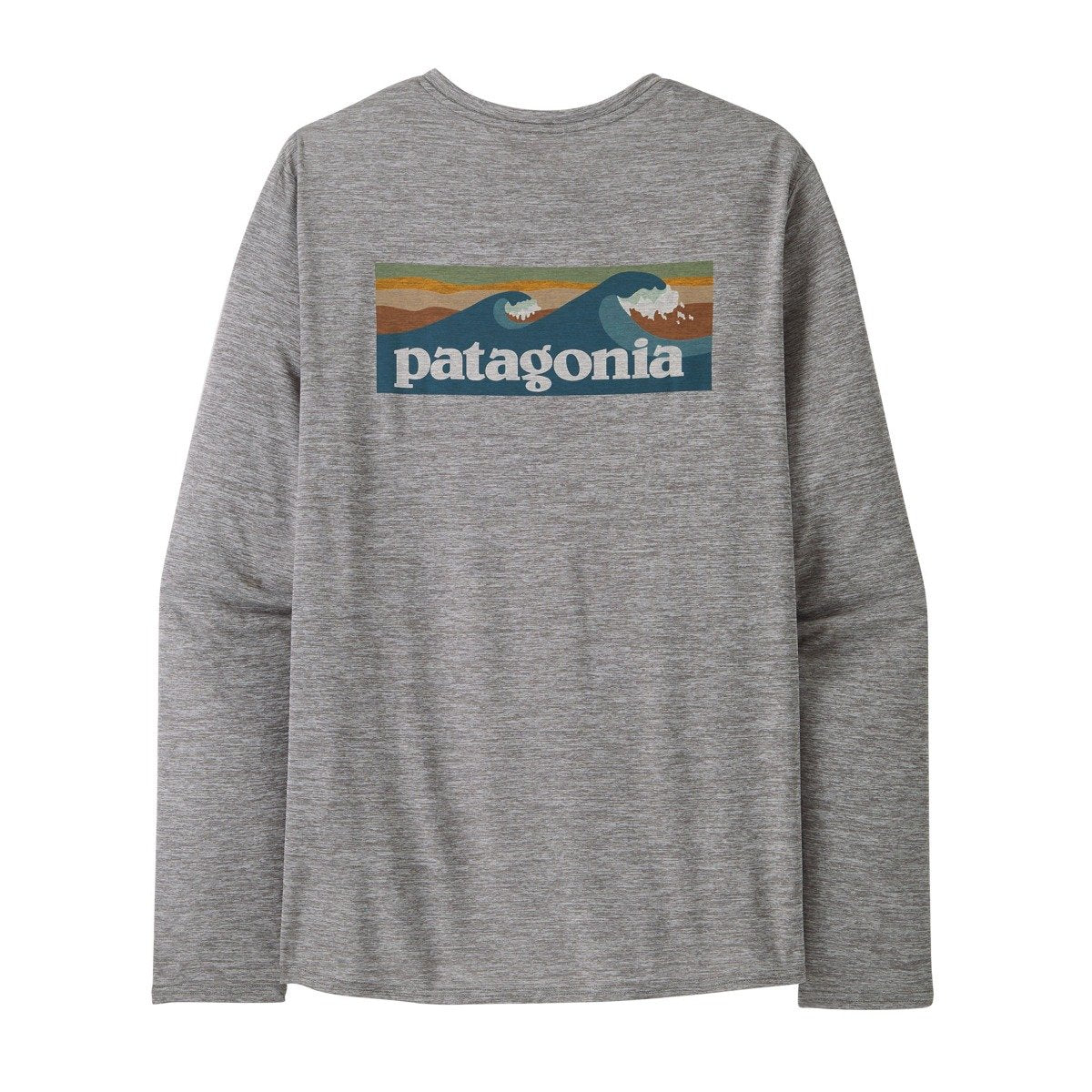 Patagonia Men's Long-Sleeved Capilene Cool Daily Graphic Shirt - Waters - Boardshort Logo Abalone Blue: Feather Grey