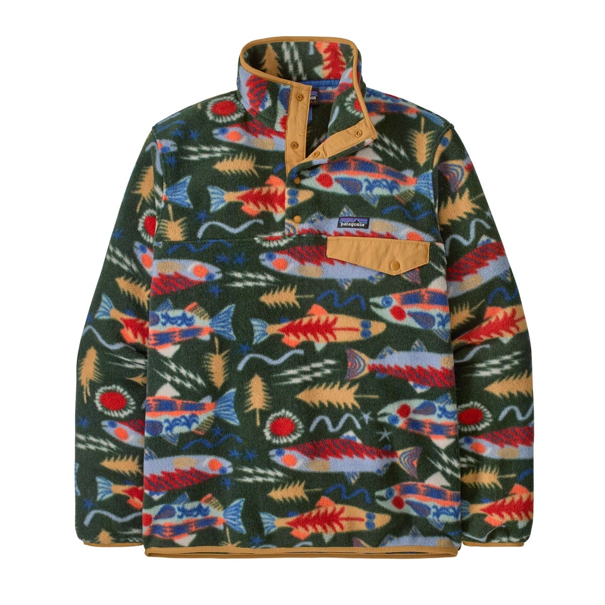 Patagonia Mens LW Synch Snap-T Pullover in Salmon Energy: Old Growth Green