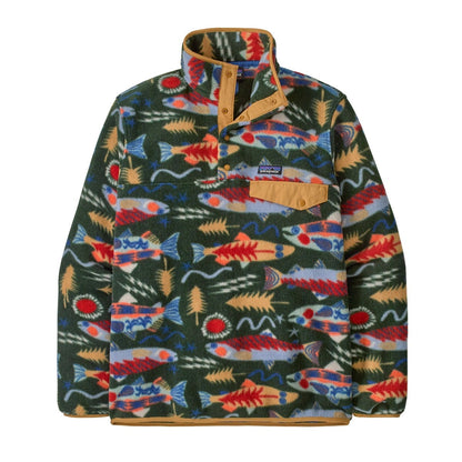 Patagonia Mens LW Synch Snap-T Pullover in Salmon Energy: Old Growth Green