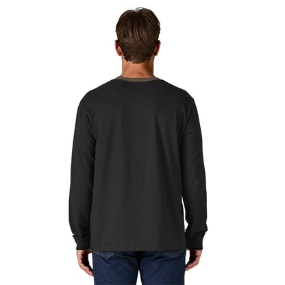 Patagonia Men's Long Sleeved Shop Sticker Pocket Responsibili-Tee - Black/Basin Green