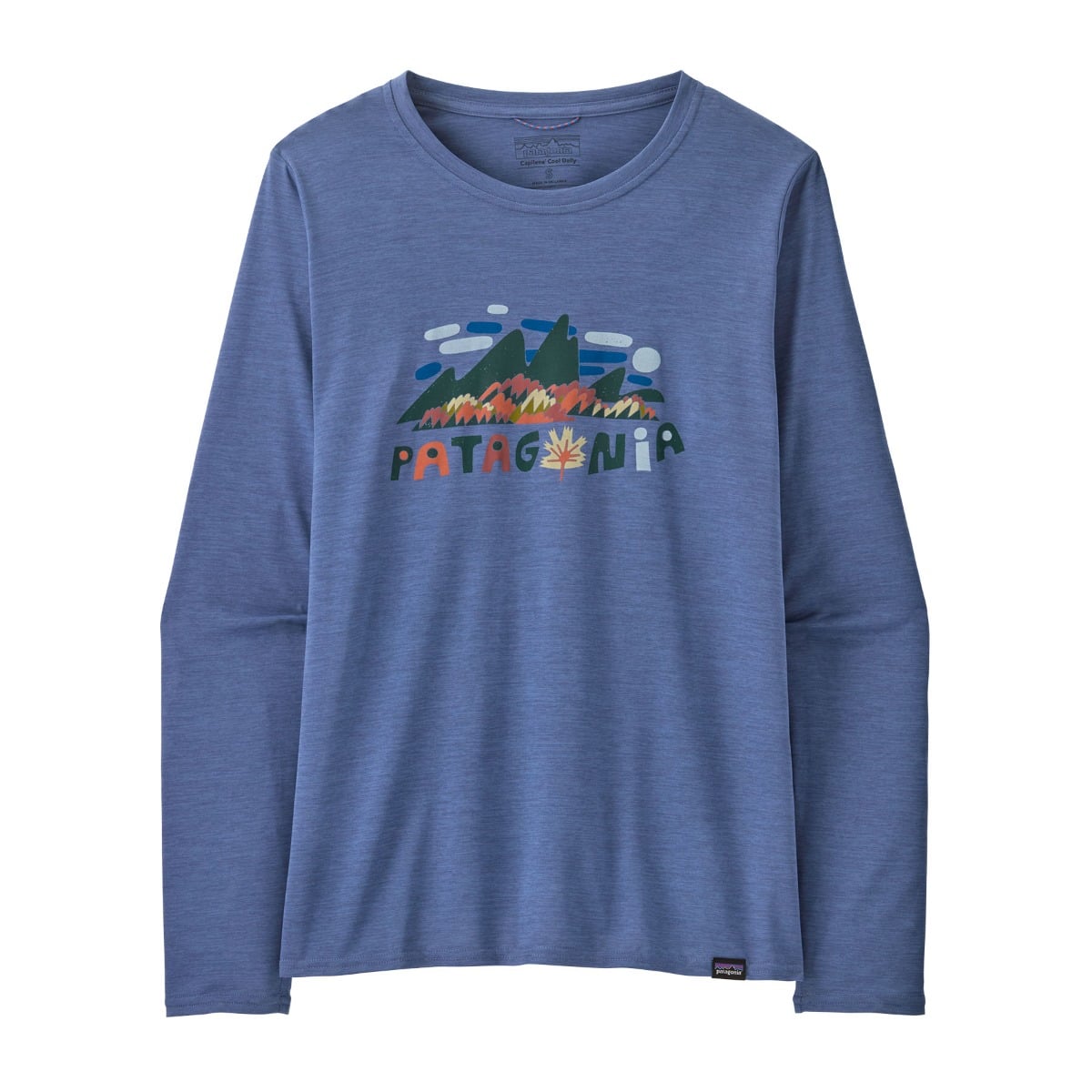 Patagonia Womens Long Sleeve Cap Cool Daily Graphic Shirt in Fitz Roy Foliage: Current Blue X-Dye