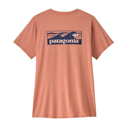 Patagonia Womens Cap Cool Daily Graphic Shirt in Boardshort Logo Tones: Moment Pink X-Dye
