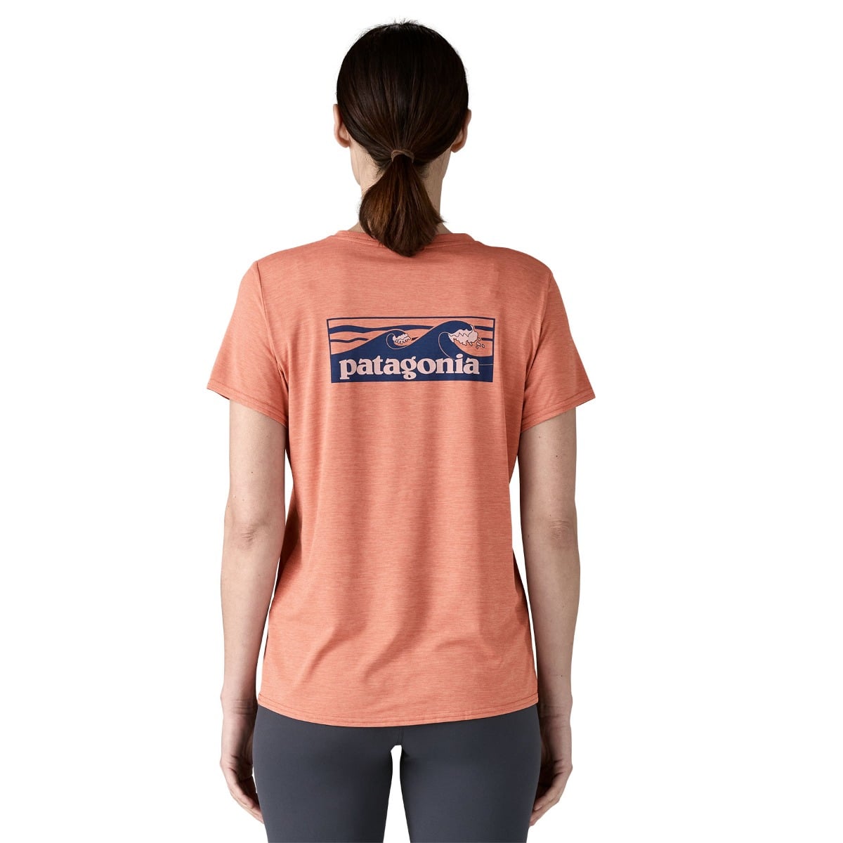 Patagonia Womens Cap Cool Daily Graphic Shirt - Boardshort Logo Tones: Moment Pink X-Dye