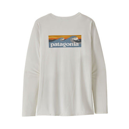 Patagonia Capilene Cool Daily Womens Graphic Shirt - Boardshort Logo Light Plume Grey/White