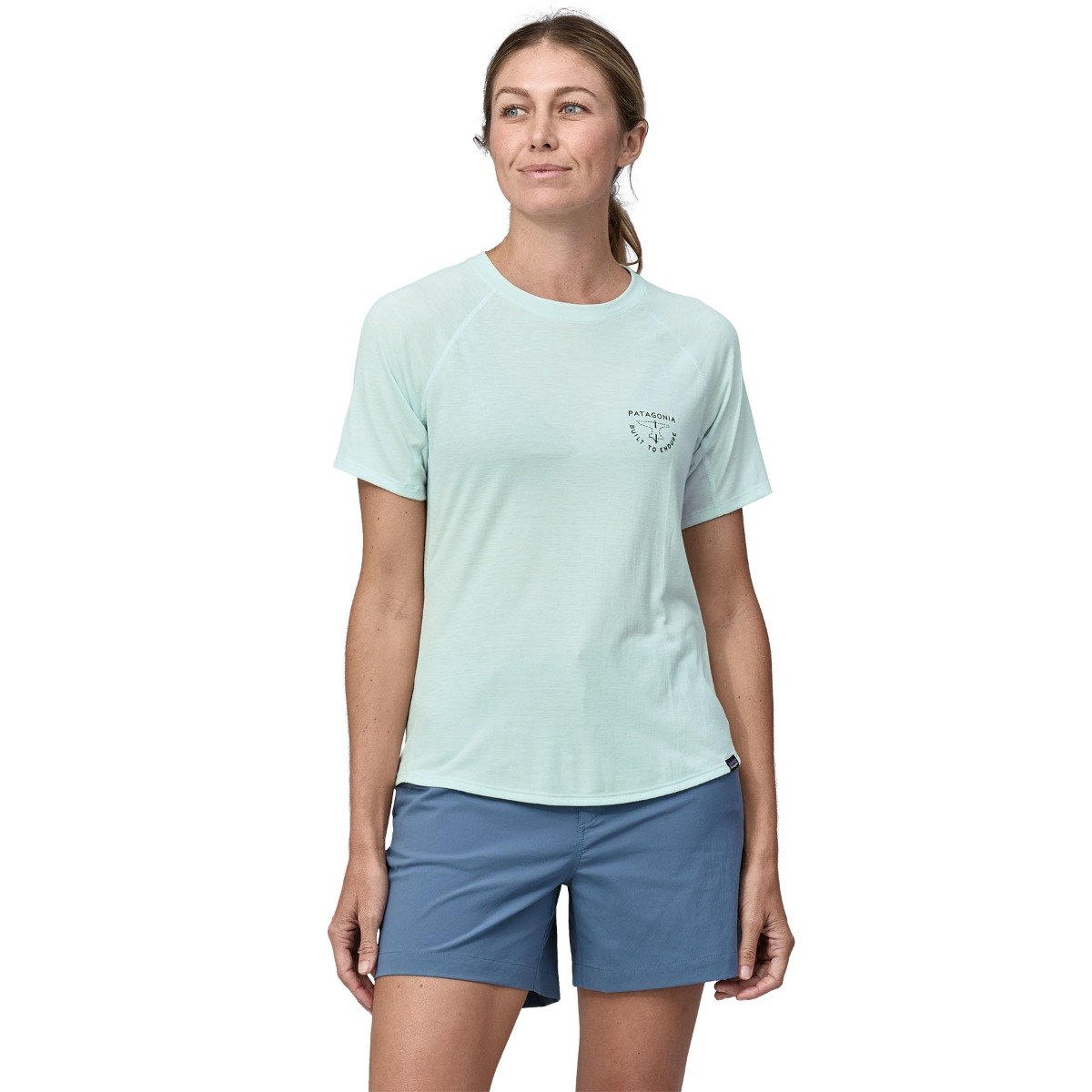 Patagonia Capilene Cool Trail Womens Graphic Shirt -  Forge Mark Crest/Wispy Green