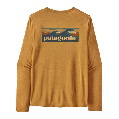 Patagonia Mens Long-Sleeved Capliene Cool Daily Graphic Shirt - Waters in Boardshort Logo: Pufferfish Gold X-Dye