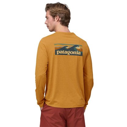 Patagonia Men's L/S Cap Cool Daily Graphic Shirt - Waters - Boardshort Logo: Pufferfish Gold X-Dye