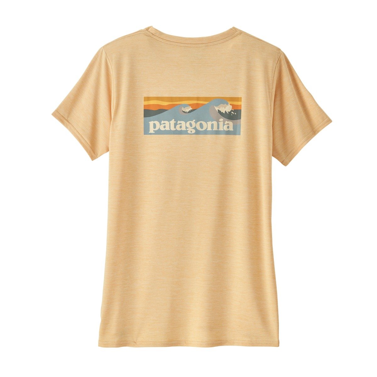 Patagonia Womens Cap Cool Daily Graphic Shirt - Waters in Boardshort Logo: Sandy Melon X-Dye
