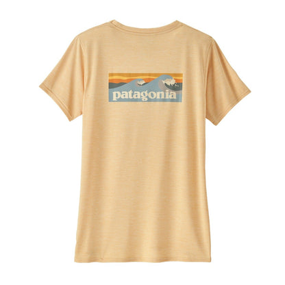 Patagonia Womens Cap Cool Daily Graphic Shirt - Waters in Boardshort Logo: Sandy Melon X-Dye