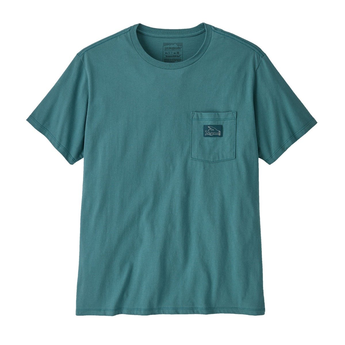 Patagonia Flying Fish Tides Organic Unisex Pocket T-Shirt - Wetland Blue