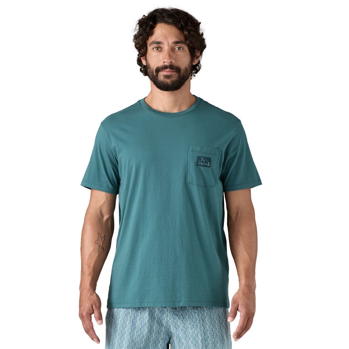 Patagonia Flying Fish Tides Organic Unisex Pocket T-Shirt - Wetland Blue