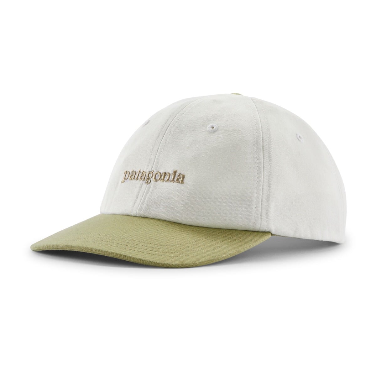 Patagonia Fitz Roy Icon Trad Cap Text Logo: Birch White w/Gumtree Green