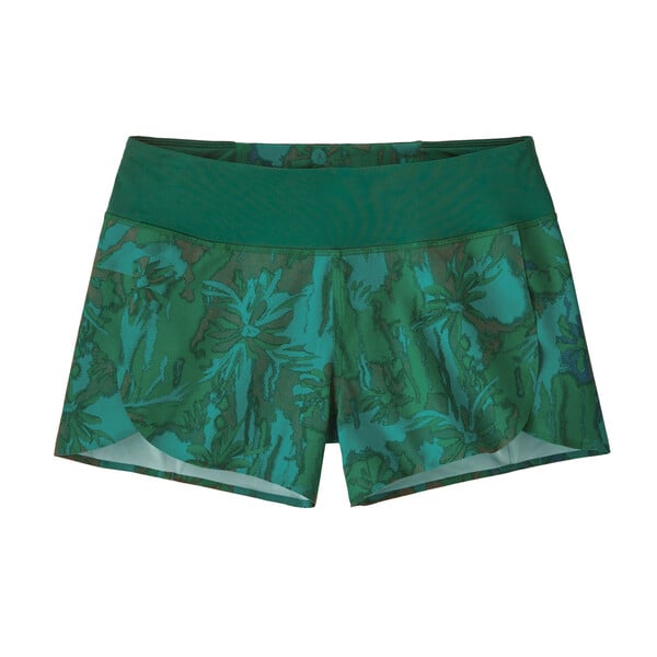 Patagonia Stretch Hydropeak 3.5" Womens Surf Shorts - Cliffs and Waves/Conifer Green
