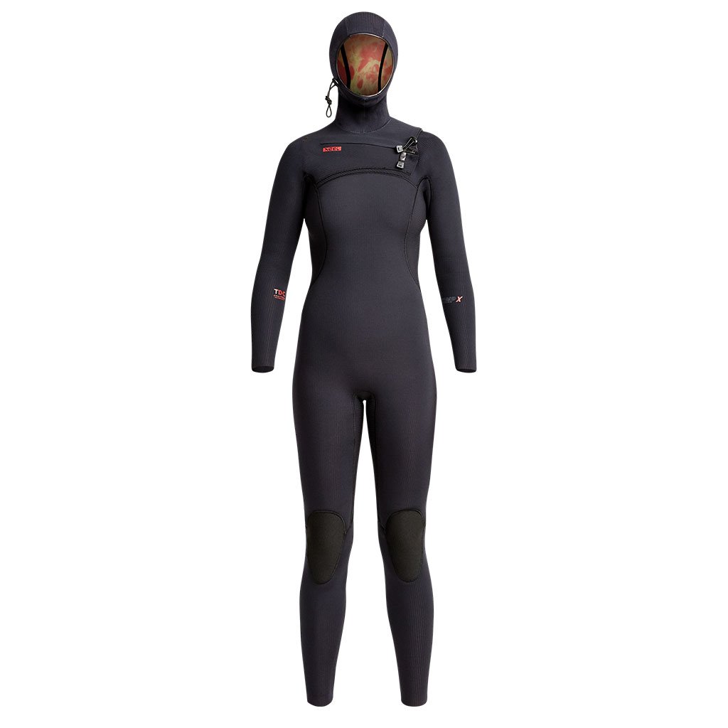 XCEL COMP X WOMENS 5.5/4.5MM CHEST ZIP HOODED WINTER WETSUIT IN BLACK