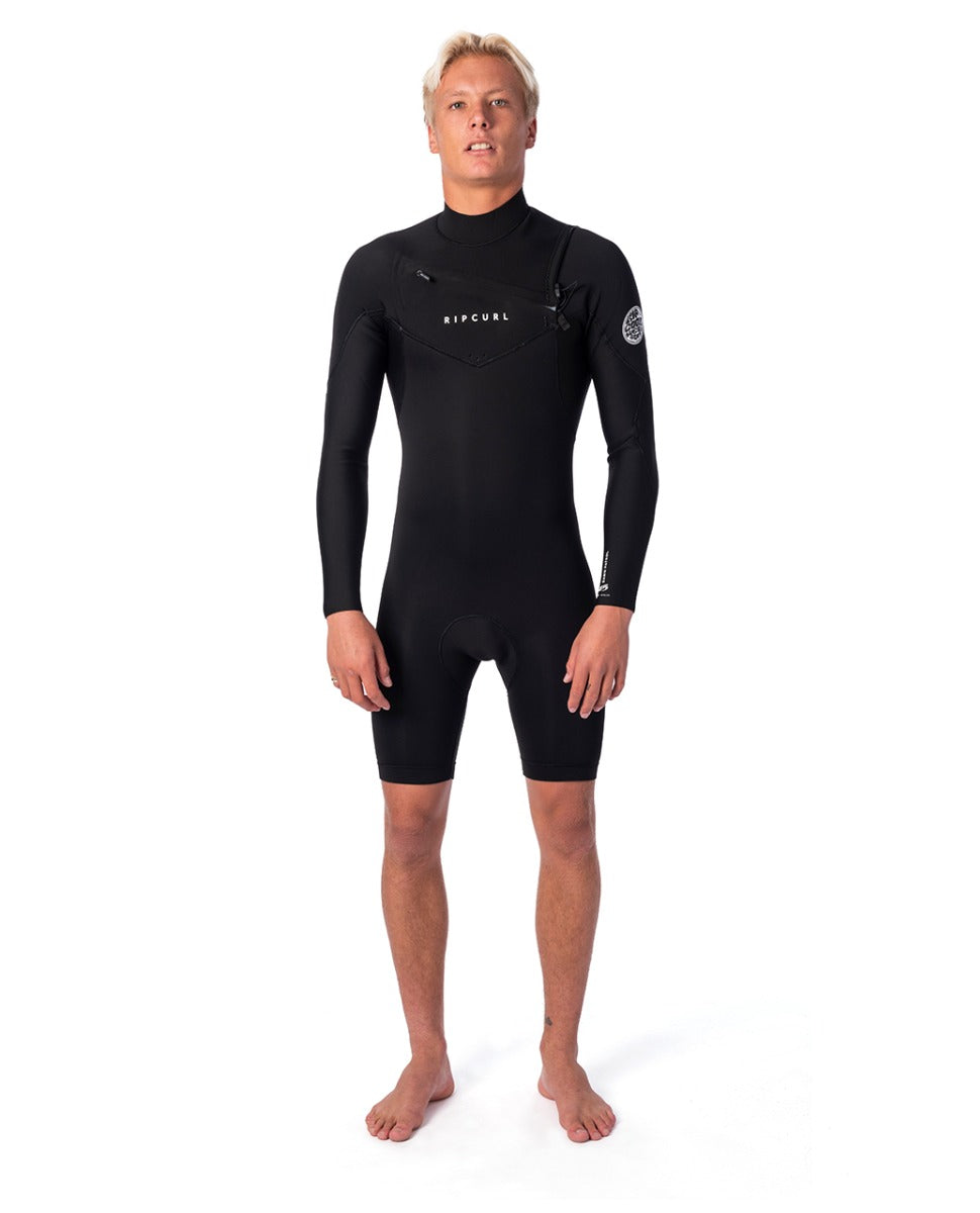 Rip Curl Dawn Patrol 2mm Long Arm Chest Zip Shorty Wetsuit - Black