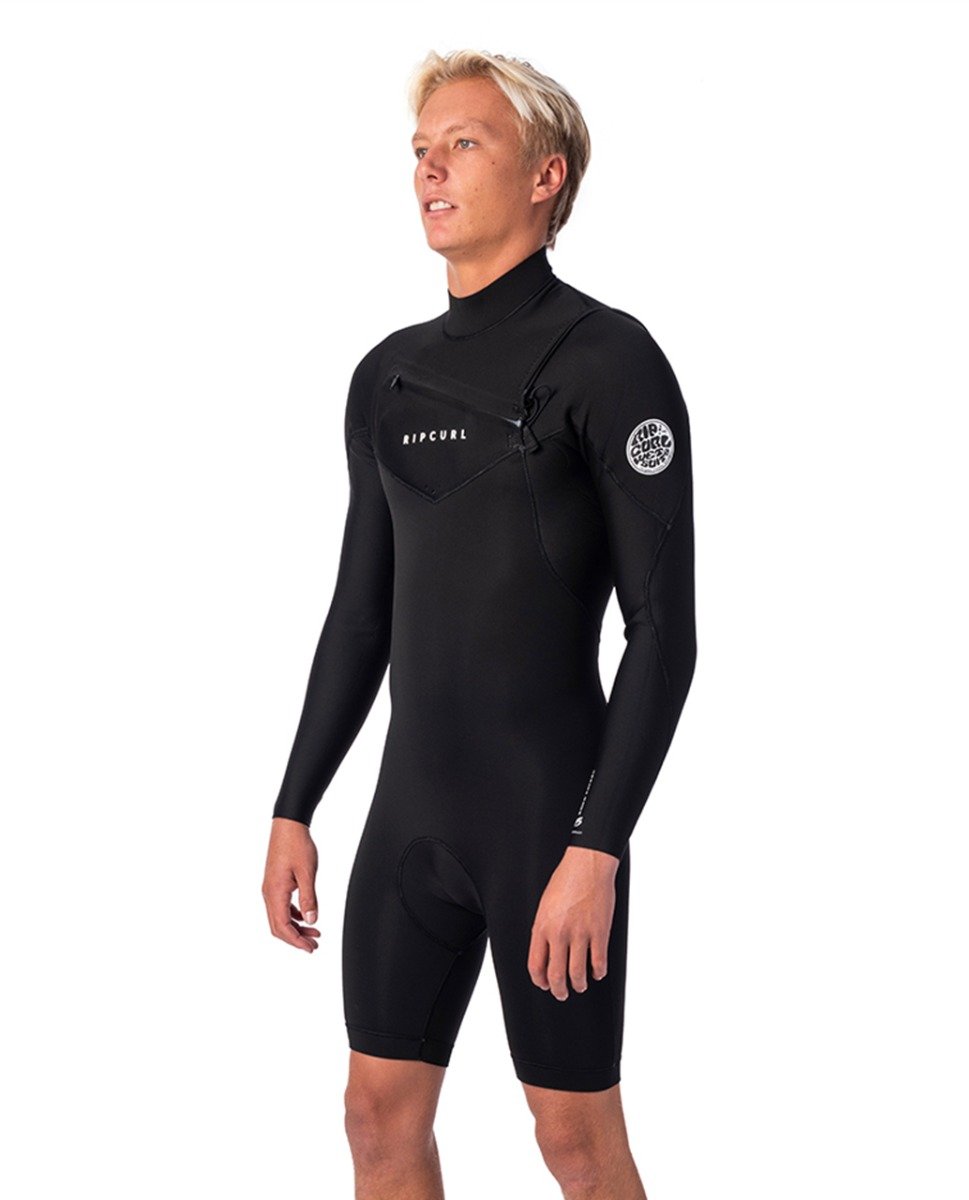 Rip Curl Dawn Patrol 2mm Long Arm Chest Zip Shorty Wetsuit - Black