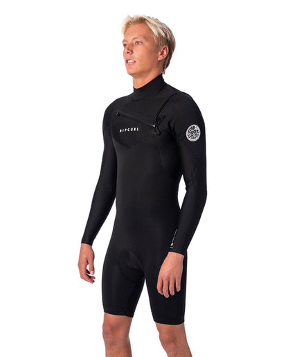 Rip Curl Dawn Patrol 2mm Long Arm Chest Zip Shorty Wetsuit - Black