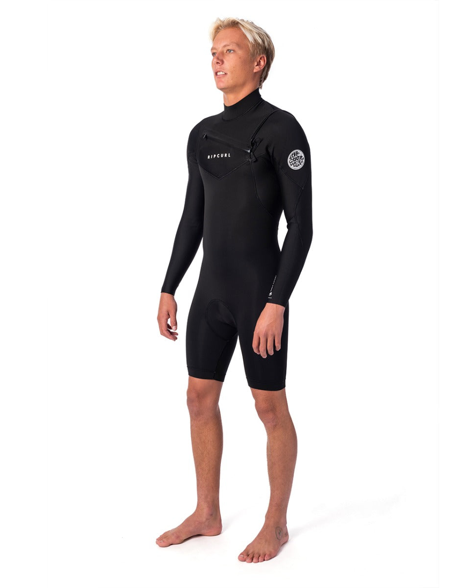 Rip Curl Dawn Patrol 2mm Long Arm Chest Zip Shorty Wetsuit - Black