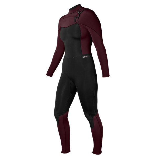 Xcel Comp 4/3mm Women's Chest Zip Wetsuit 2025 - Black/Wine
