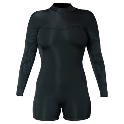 Xcel Womens 2mm Axis Long Sleeve Back Zip Boy Leg Shorty in Black Palm